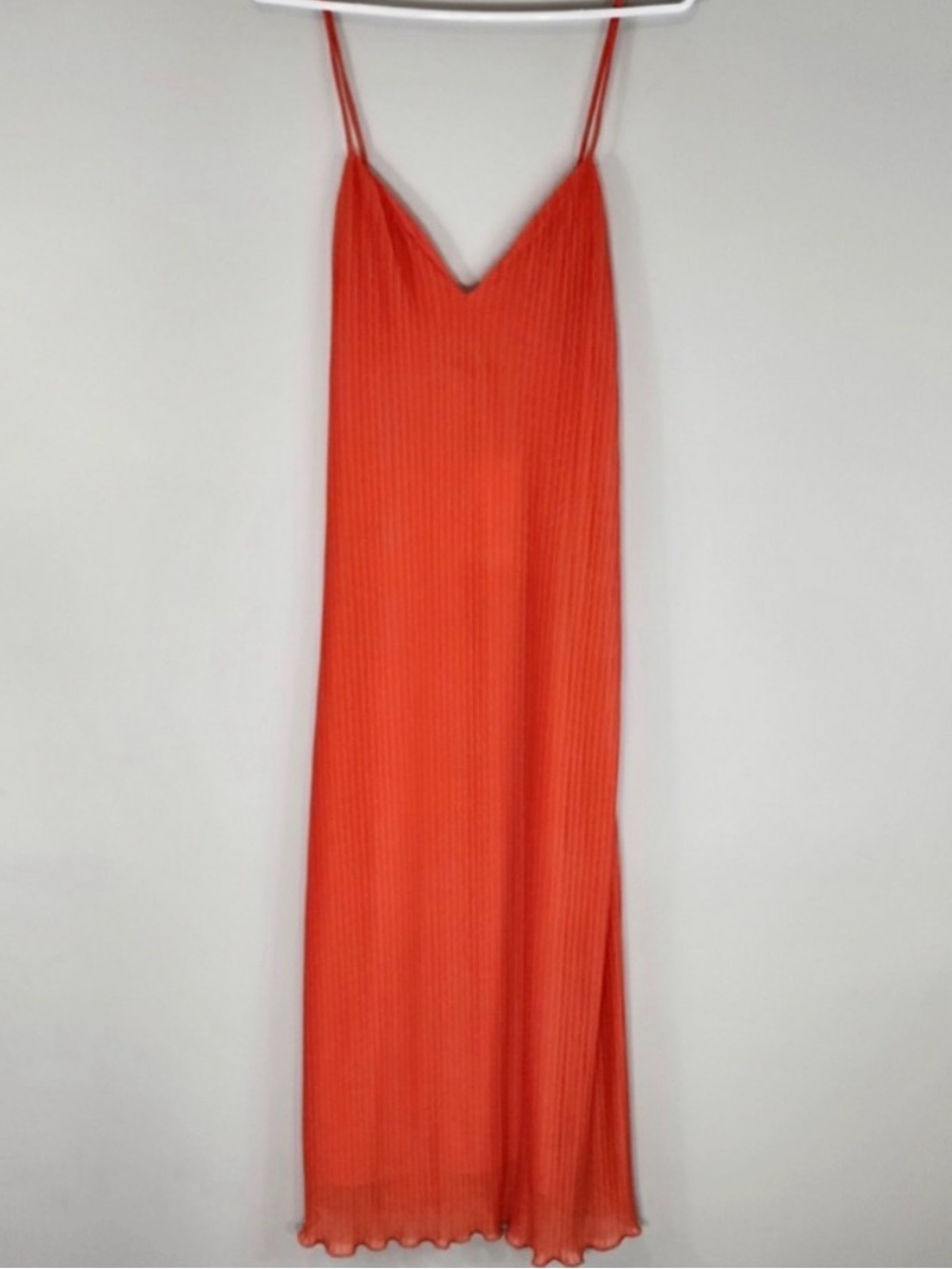 ZARA Orange Pleated Ribbed Chiffon Midi Dress Size S NWT - Picture 2 of 8
